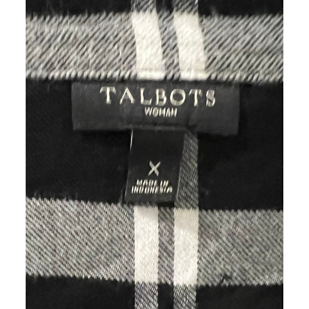 Talbots Woman’s Black White Gathered Long Sleeve Flannel 1/2 button Size 0X - Picture 7 of 8